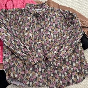 Caron Callahan Multicolor Leaf Print Button Down Shirt